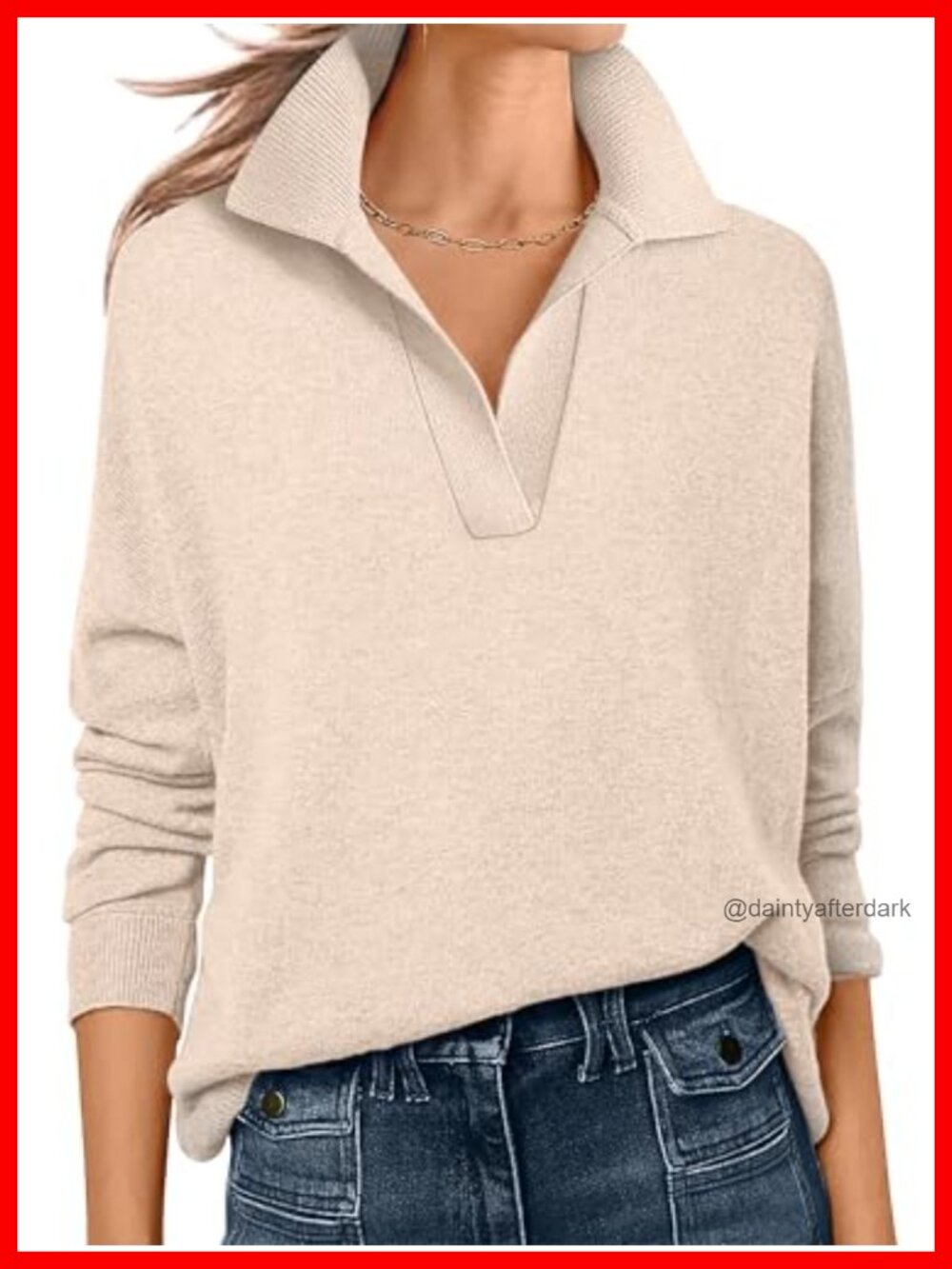Women's Polo V Neck Lightweight Fall Sweater Long Sleeve Pullover